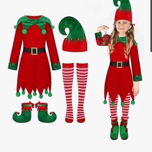Jolly Red and Green Elf Costume for Kids No Belt Size 4-5